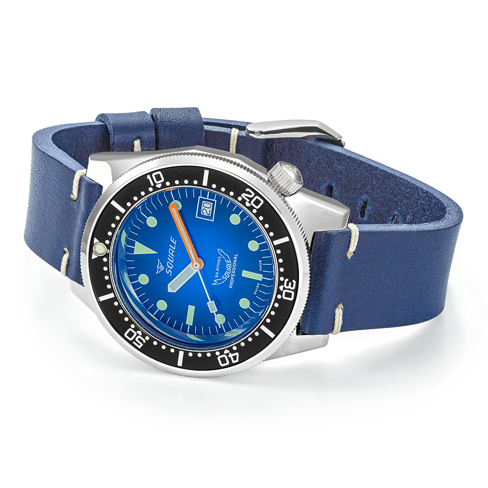 Squale 1521 Blue Ray 1521PROFD.PB Lederband Taucheruhr