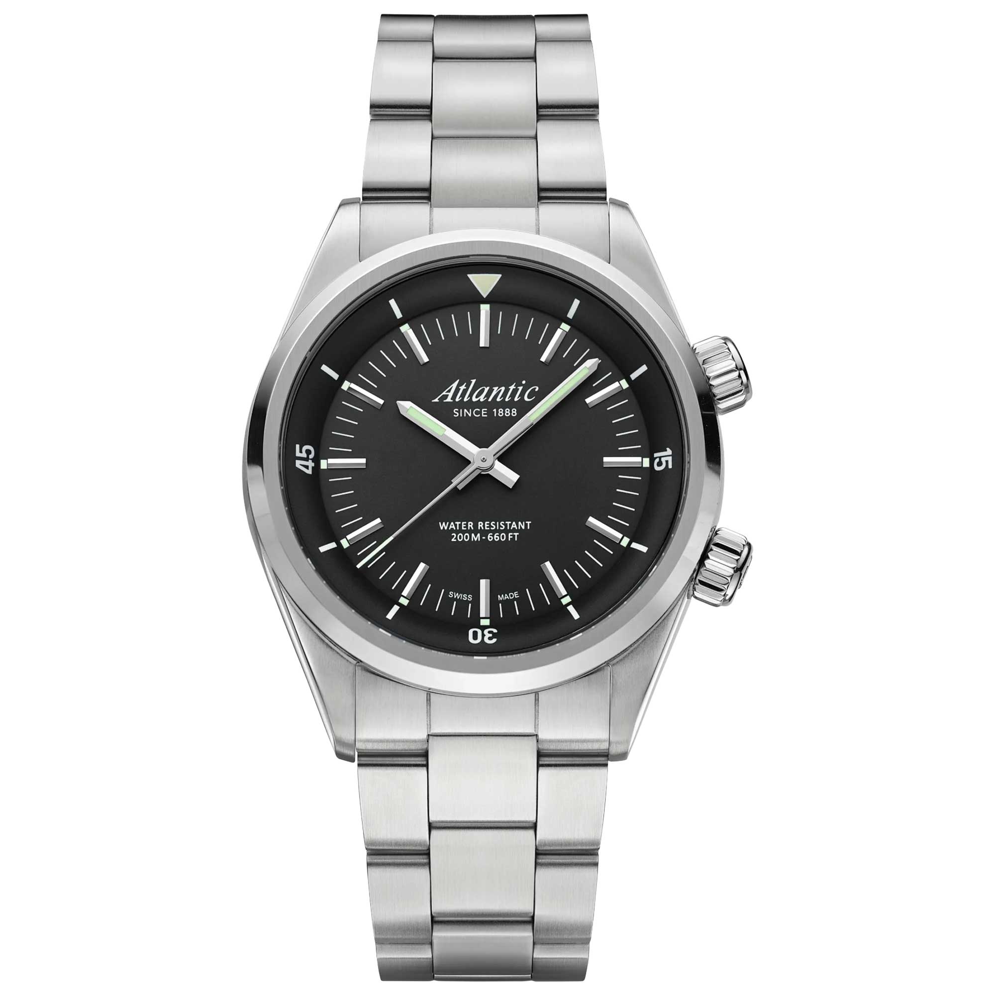 Atlantic Seacloud Diver | Schwarzes Zifferblatt mit Metallarmband