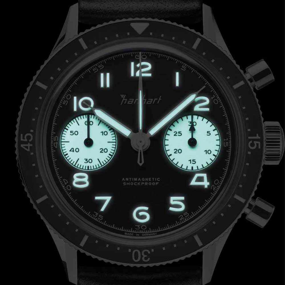 Hanhart 415 ES Reverse Panda schwarzes Leder