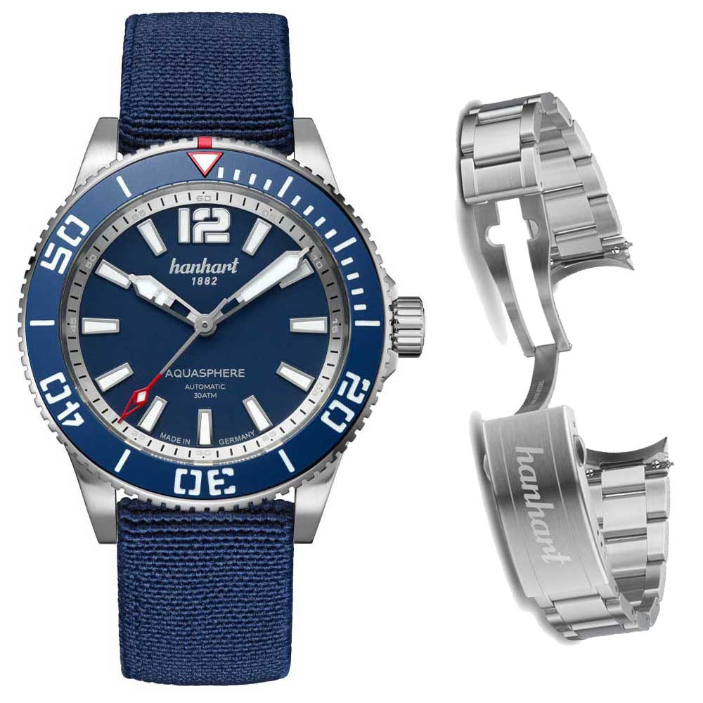Hanhart AQUASPHERE FreeFall Blue Hookstrap™-Textilband & Edelstahlband