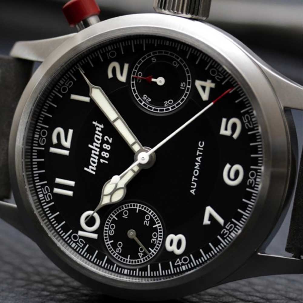 Hanhart PIONEER MonoScope schwarz, glatte Lünette Edelstahl