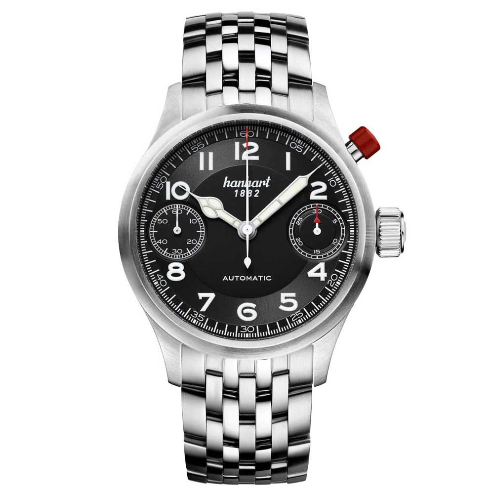 Hanhart PIONEER MonoScope schwarz, glatte Lünette Edelstahl