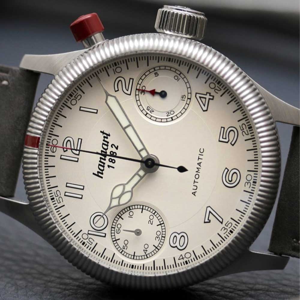 Hanhart PIONEER MonoScope silber, kannelierte Lünette Edelstahl