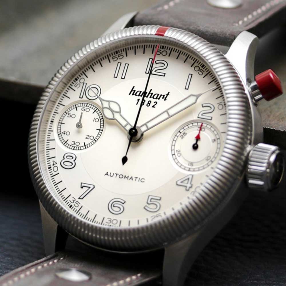 Hanhart PIONEER MonoScope silber, kannelierte Lünette Edelstahl