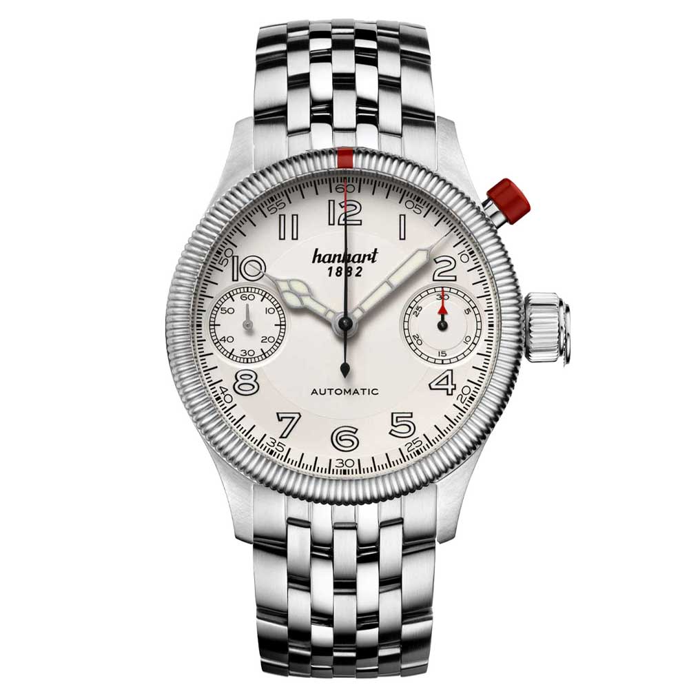 Hanhart PIONEER MonoScope silber, kannelierte Lünette Edelstahl