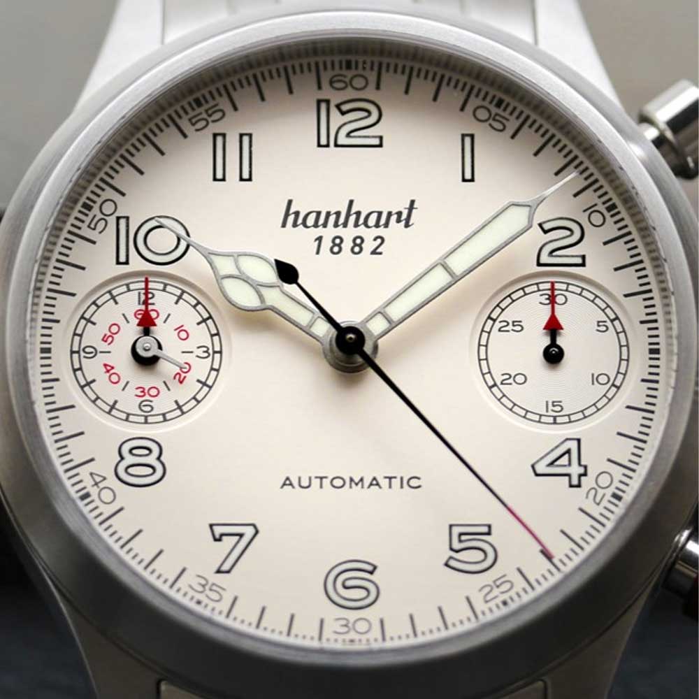 Hanhart PIONEER TwinDicator, altweiß, glatte Lünette