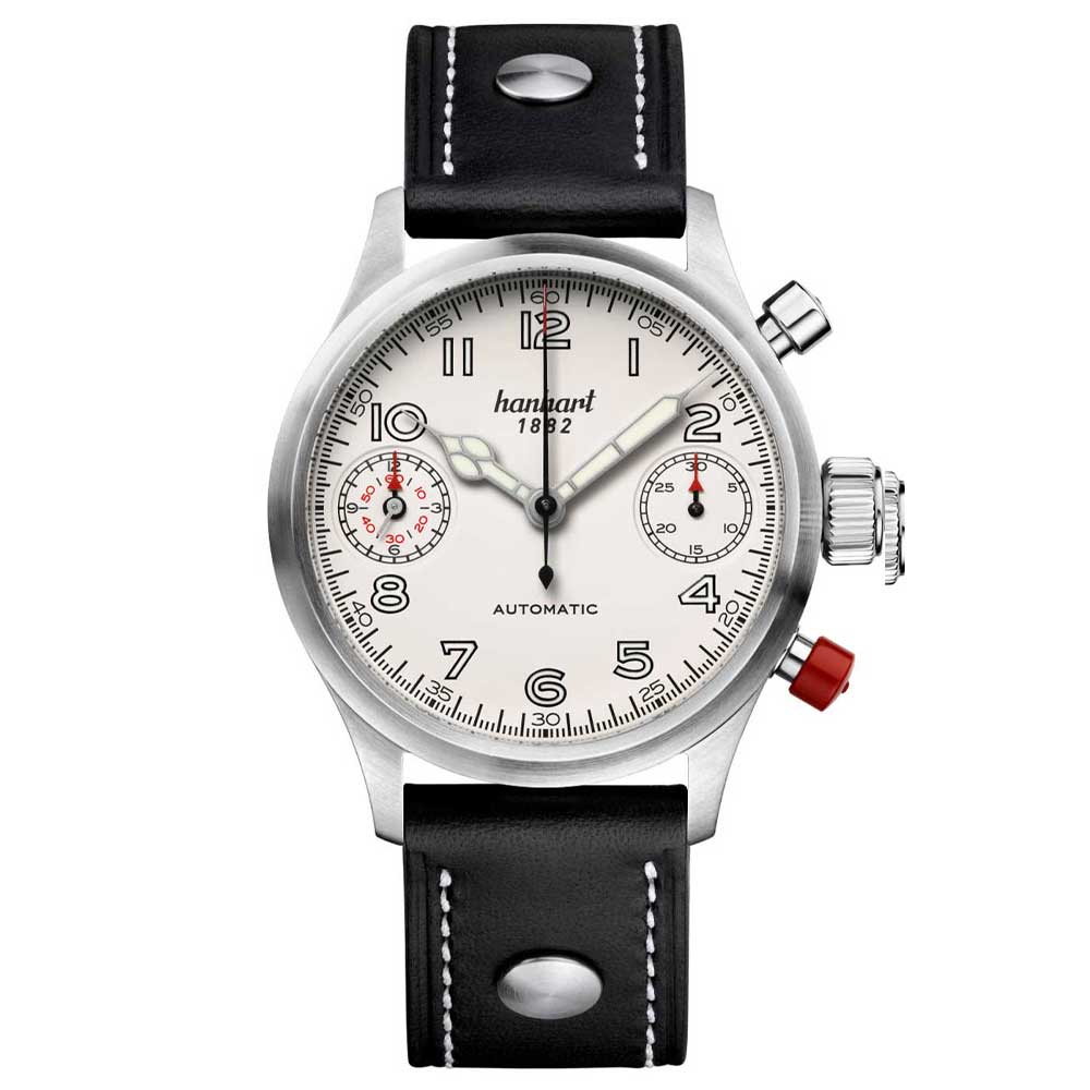 Hanhart PIONEER TwinDicator, altweiß, glatte Lünette