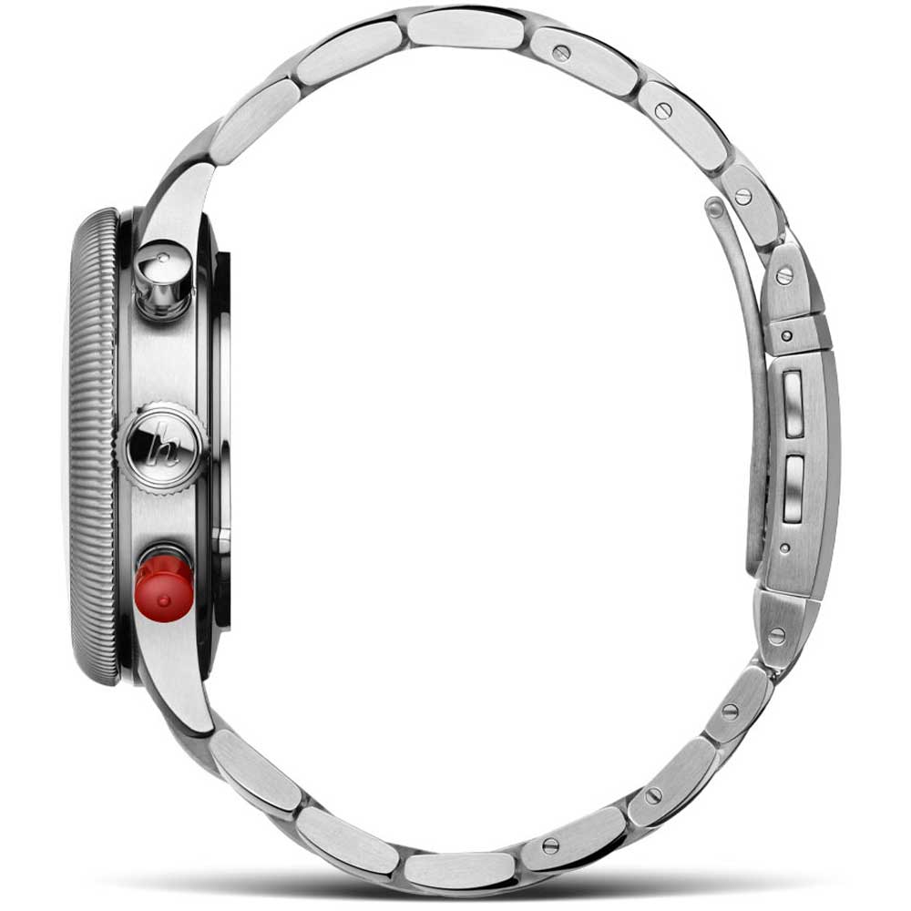 Hanhart PIONEER TwinDicator, altweiß, kannelierte Lünette Edelstahl