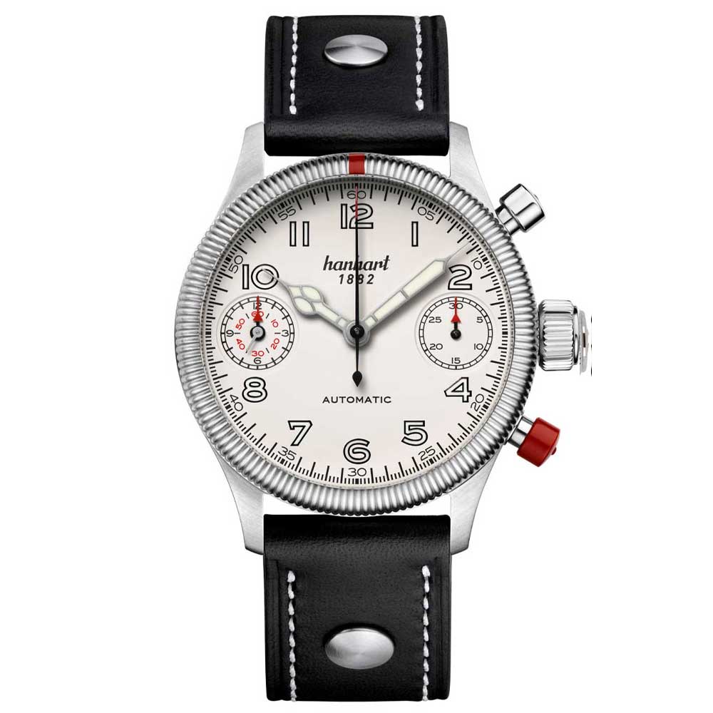 Hanhart PIONEER TwinDicator, altweiß, kannelierte Lünette