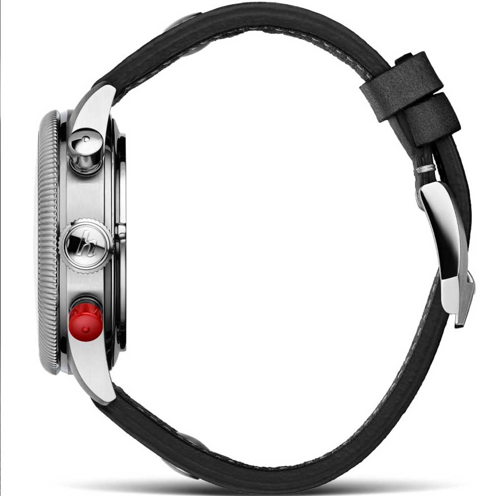 Hanhart PIONEER TwinDicator, schwarz, kannelierte Lünette Edelstahl