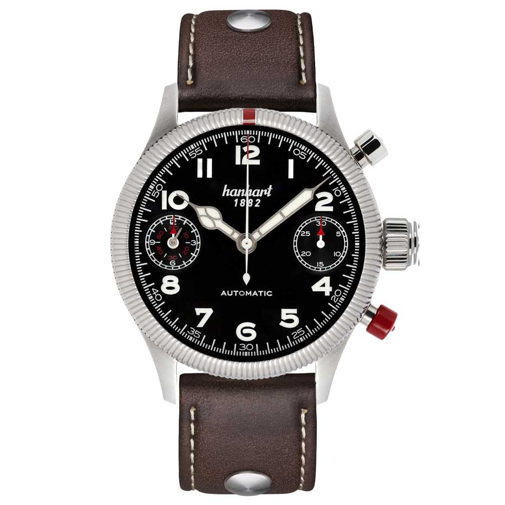 Hanhart PIONEER TwinDicator, schwarz, kannelierte Lünette