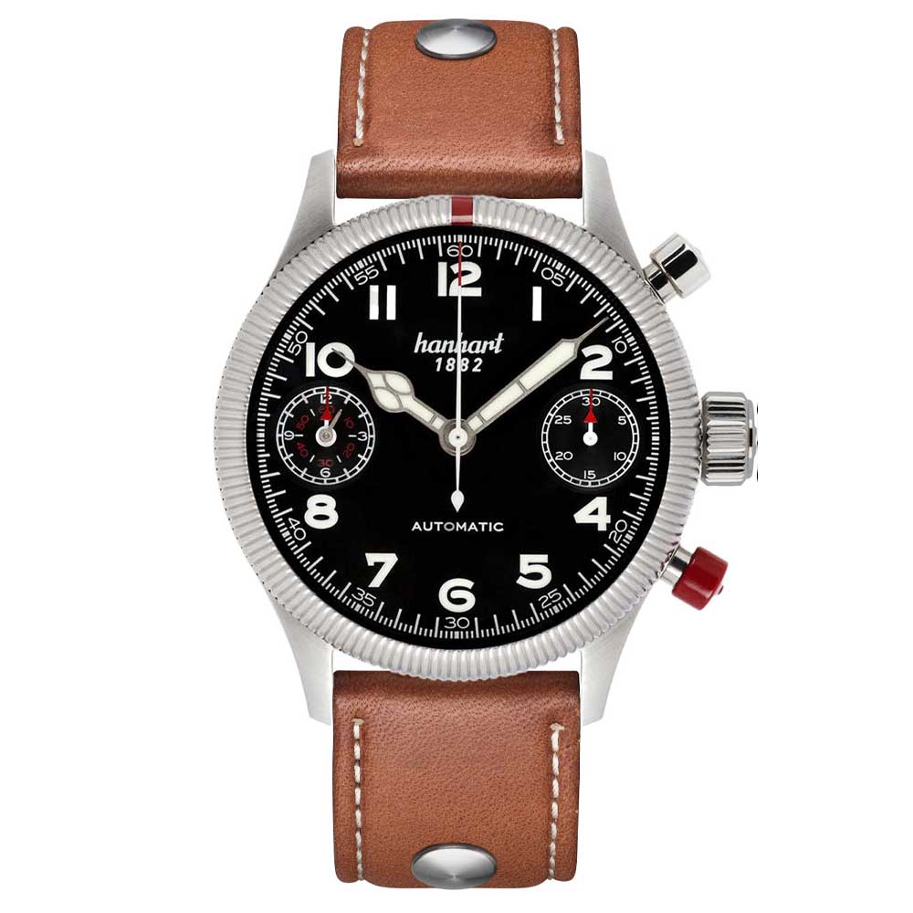 Hanhart PIONEER TwinDicator, schwarz, kannelierte Lünette