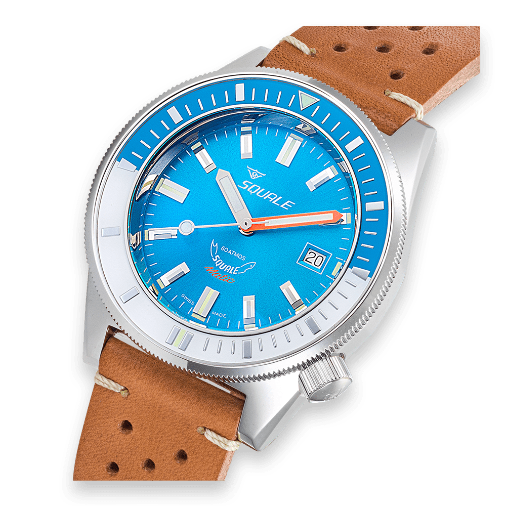 Squale Matic Light Blue Leather MATICXSE.PTC Lederband Taucheruhr