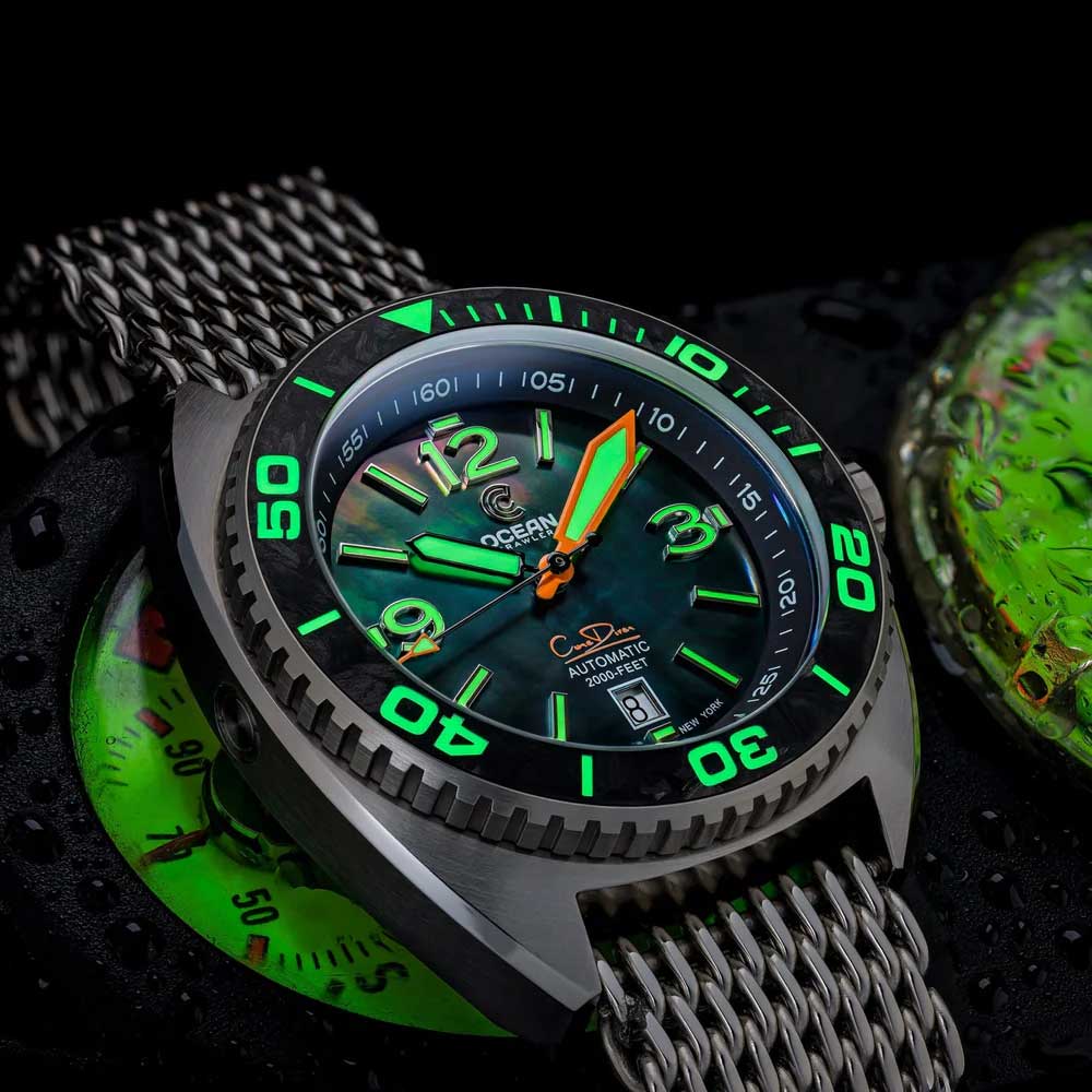 Ocean Crawler Core Diver - Black Mother of Pearl - Carbon Fiber Bezel
