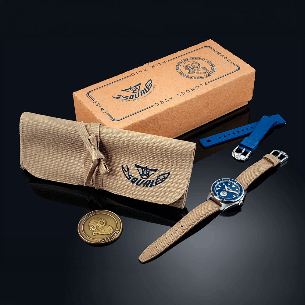 Box-Set der Squale Galeazzi Artiglio mit Karton, Canvas-Tasche und Bronzemedaille
