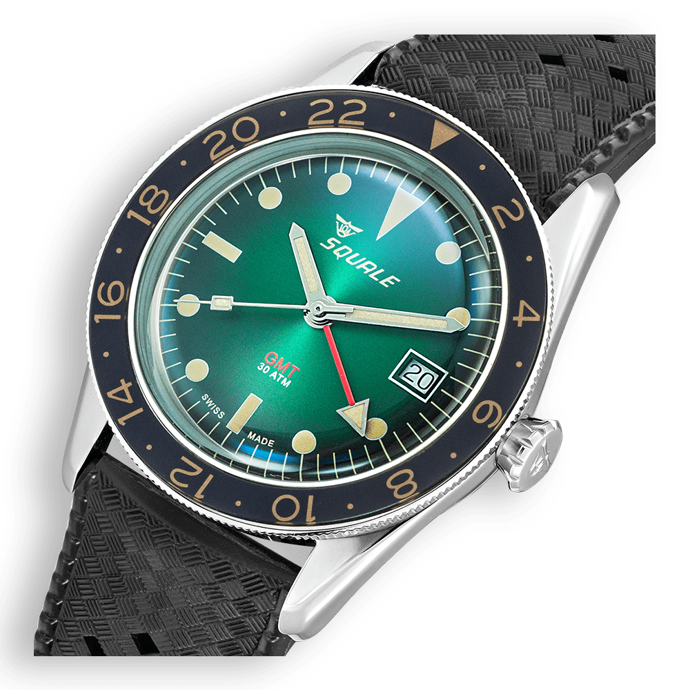 Squale Sub-39 GMT Vintage Green SUB-39GMGR.HT Kautschukband GMT-Taucheruhr