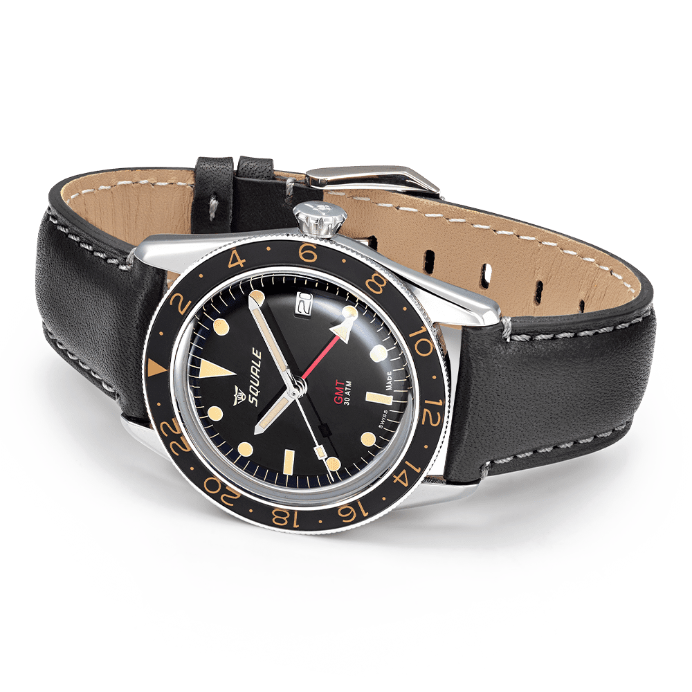 Squale Sub-39 GMT Vintage SUB-39GMTV.PN Lederband GMT-Taucheruhr