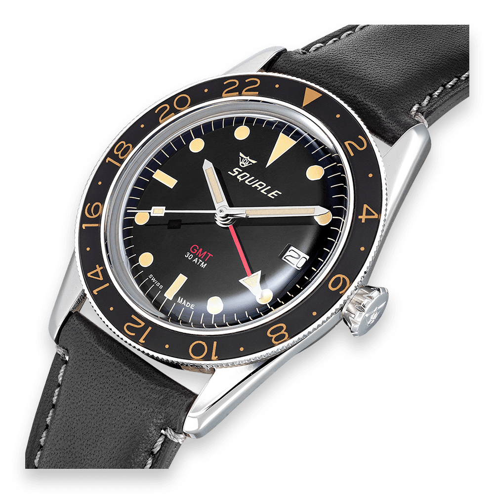 Squale Sub-39 GMT Vintage SUB-39GMTV.PN Lederband GMT-Taucheruhr