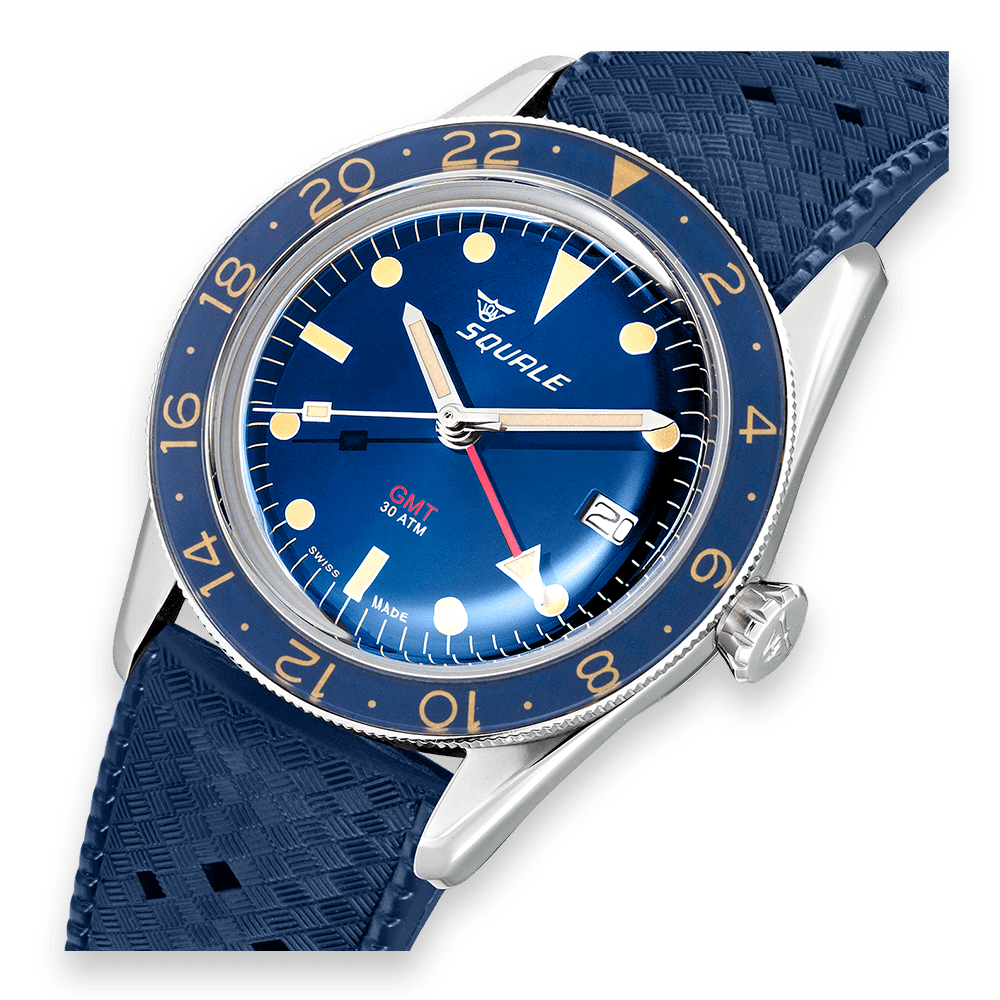 Squale Sub-39 GMT Vintage Blue SUB-39GMTB.HTB Kautschukband GMT-Taucheruhr