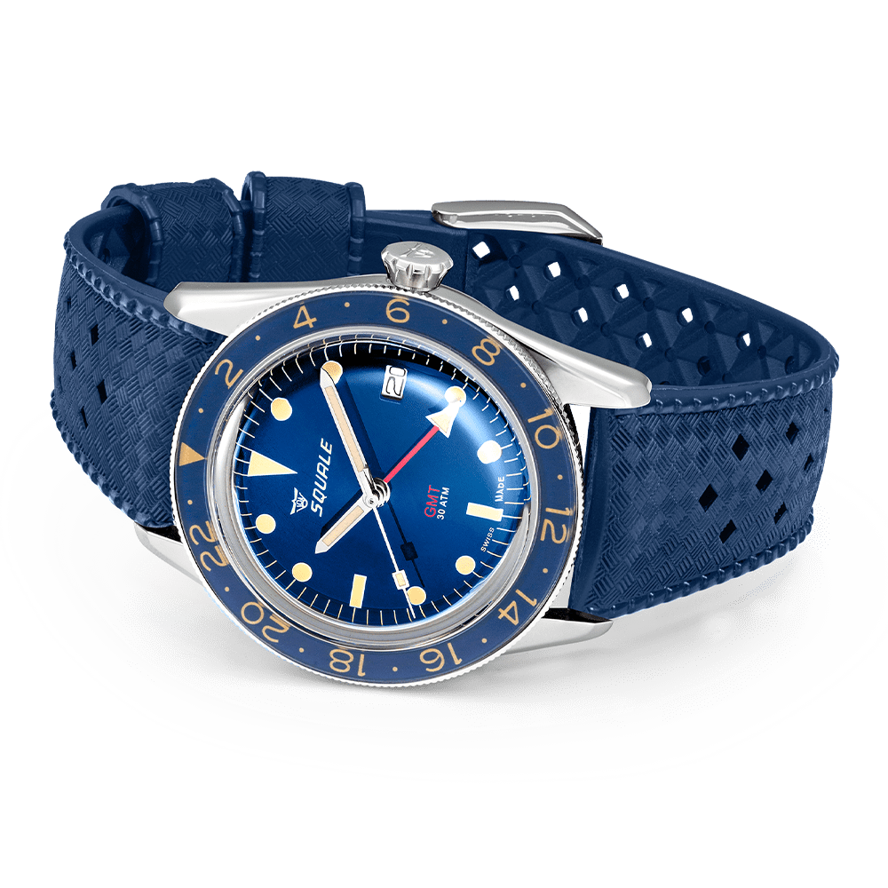 Squale Sub-39 GMT Vintage Blue SUB-39GMTB.HTB Kautschukband GMT-Taucheruhr