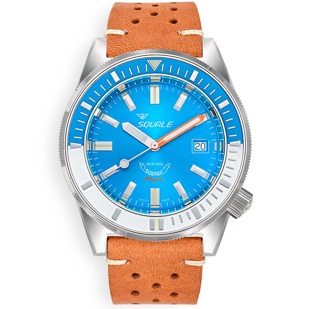 Squale Matic Light Blue Leather MATICXSE.PTC Lederband Taucheruhr
