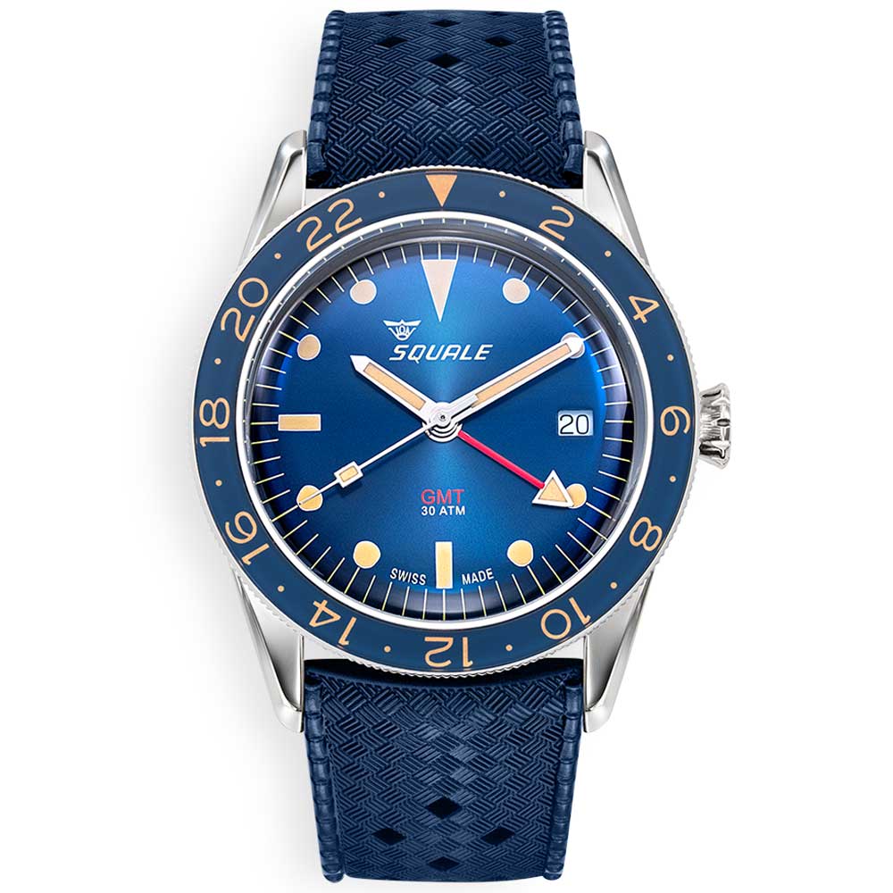 Squale Sub-39 GMT Vintage Blue SUB-39GMTB.HTB Kautschukband GMT-Taucheruhr