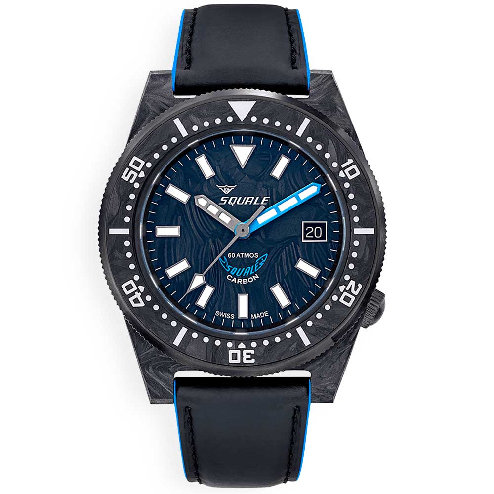Squale T-183 Forged Carbon Blue T183AFCBL.RLBL Lederband Taucheruhr