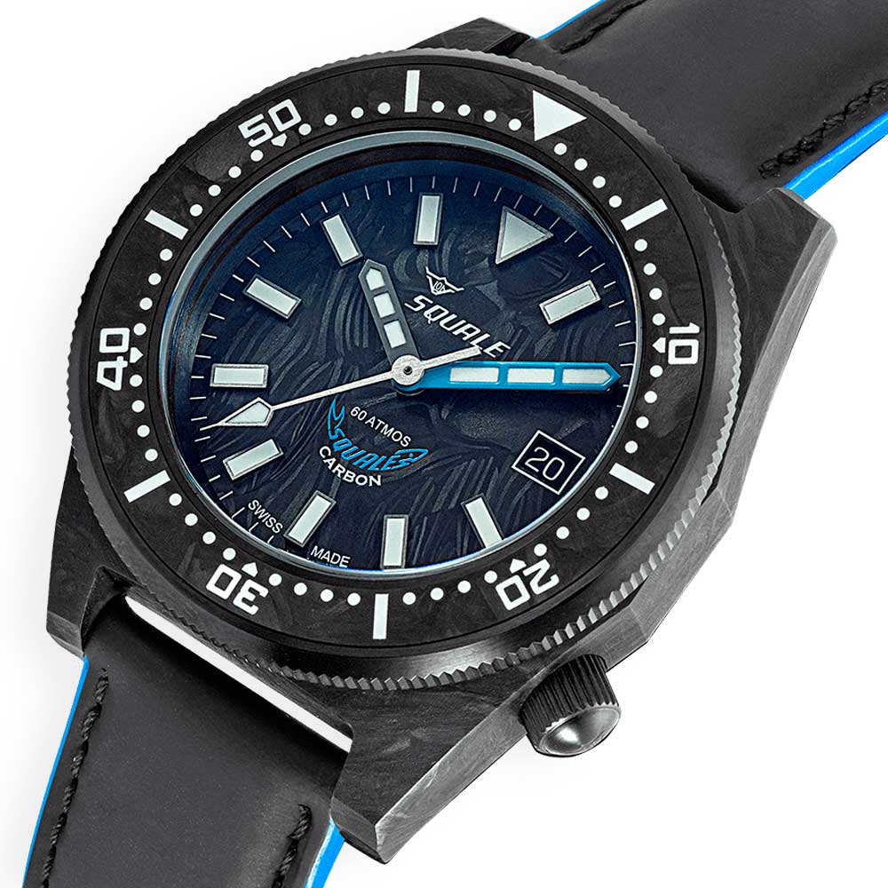 Squale T-183 Forged Carbon Blue T183AFCBL.RLBL Lederband Taucheruhr