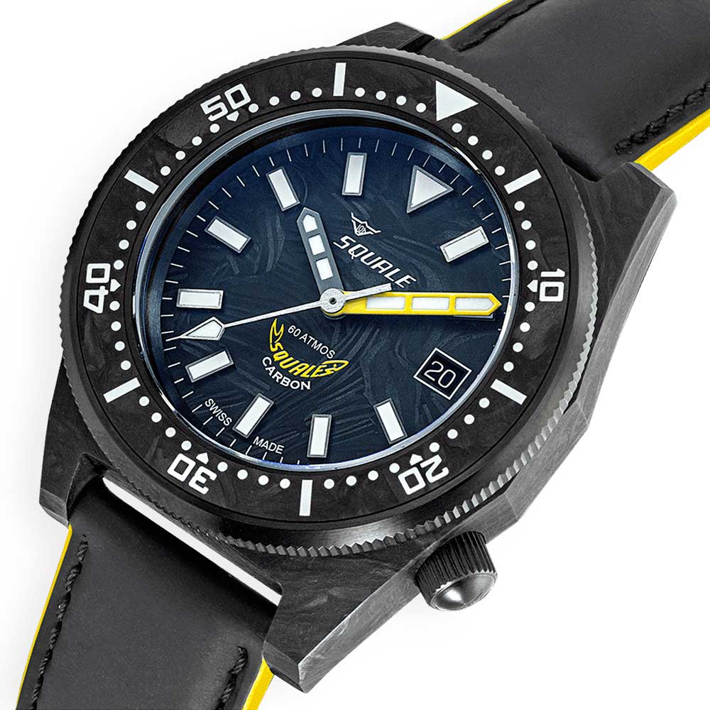 Squale T-183 Forged Carbon Yellow T183AFCY.RLY Lederband Taucheruhr