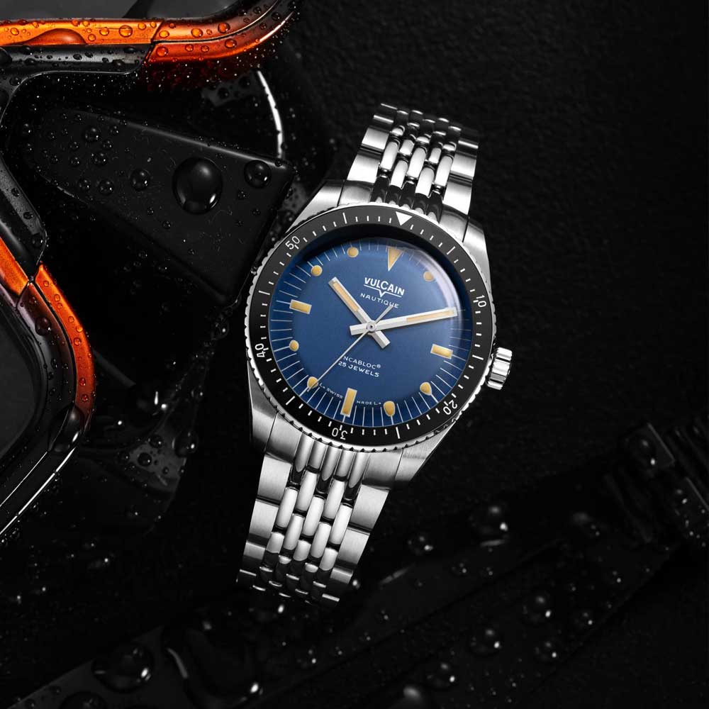 VULCAIN Skindiver Nautique - Blue with Khaki Brown Lum