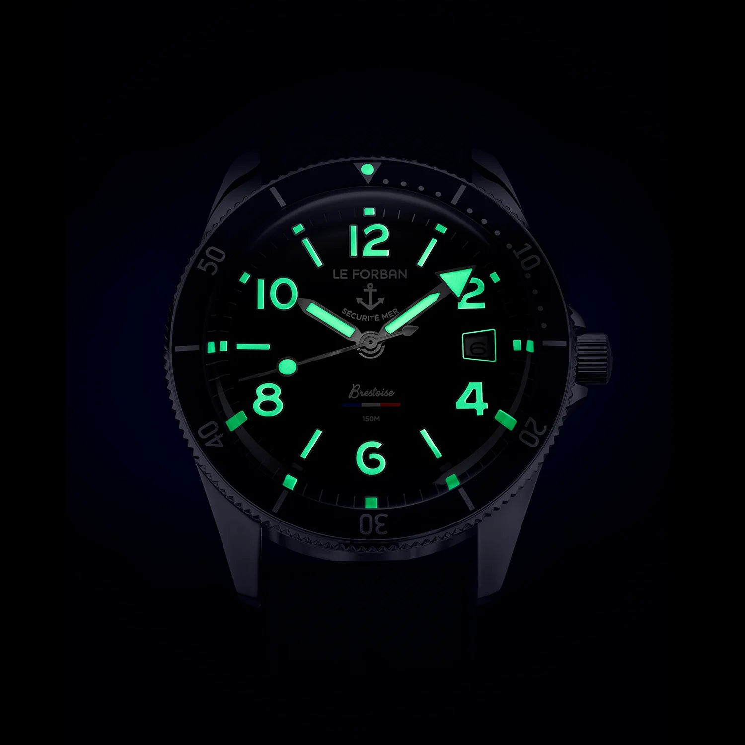 Le Forban Sécurité Mer - La Brestoise Schwarz Taucheruhr bei Nacht Lume