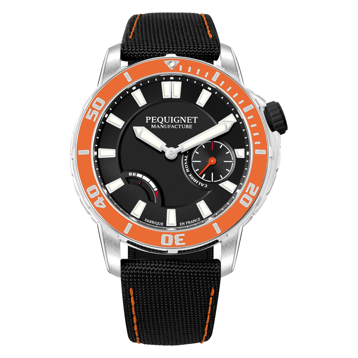 Pequignet Extrême 300 Taucheruhr 9050343 mit oranger Lünette am Cordura-Band