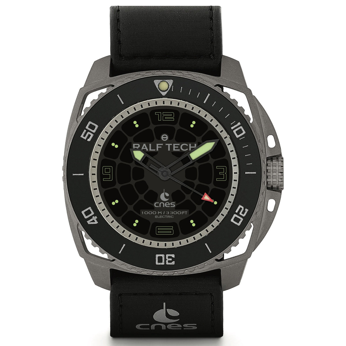 RALF TECH WRX Electric Supernova Millenium x CNES, Titan mit schwarzem Wabenzifferblatt, Frontalansicht
