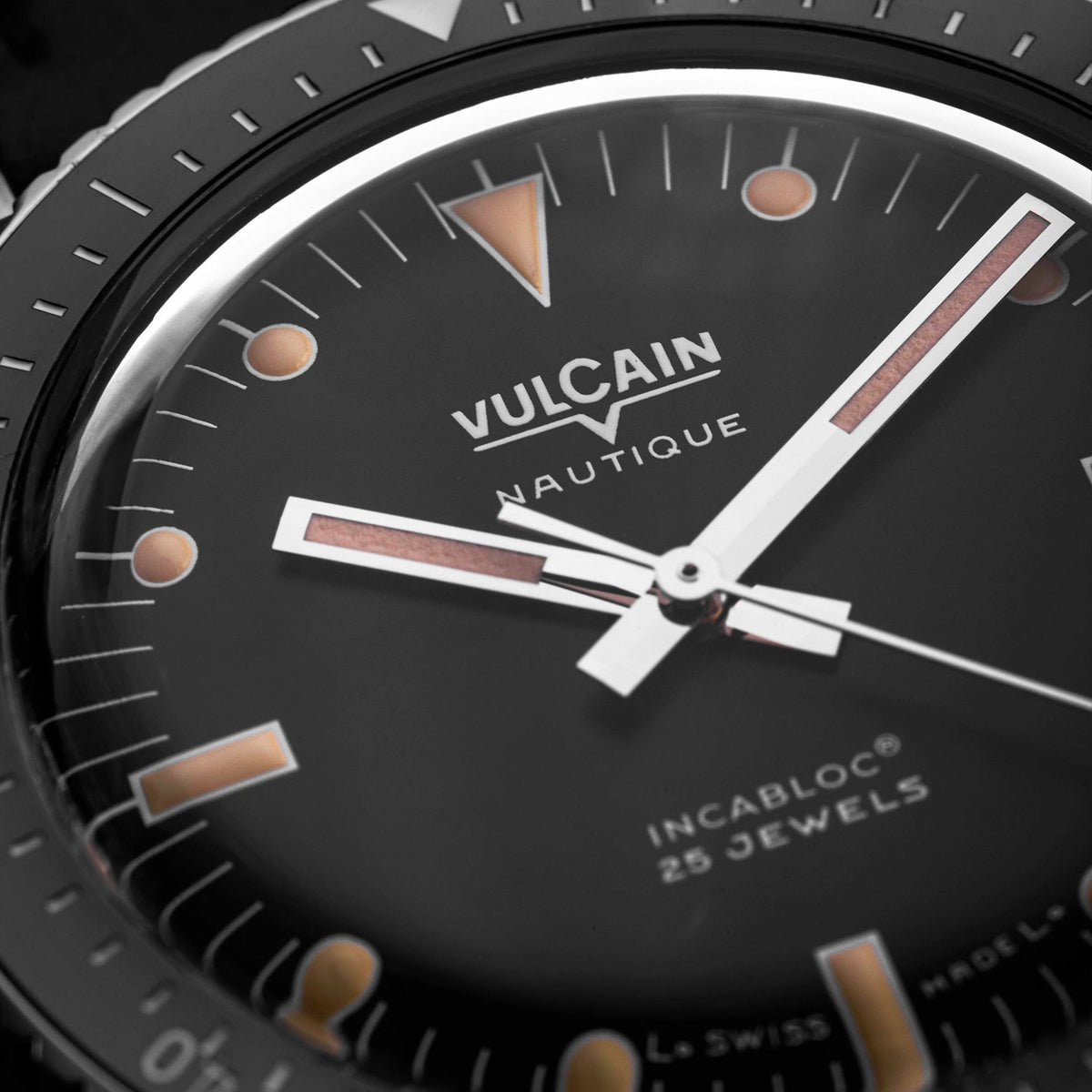 VULCAIN Skindiver Nautique - Black with Khaki Brown Lume