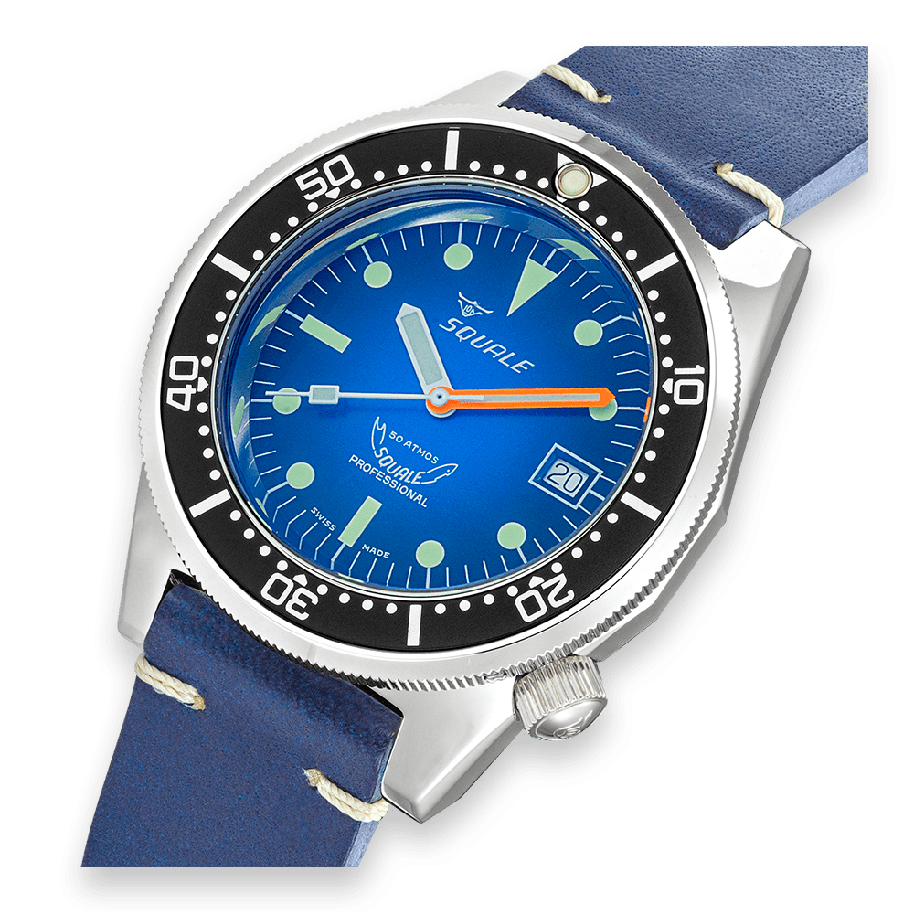 Squale 1521 Blue Ray 1521PROFD.PB Lederband Taucheruhr