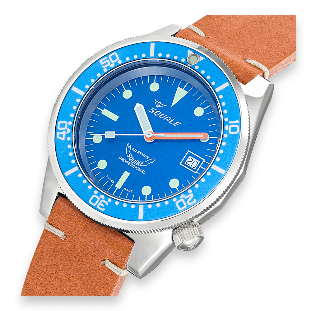 Squale 1521 Blue Blasted Leather 1521BLUEBL.PC Lederband Taucheruhr