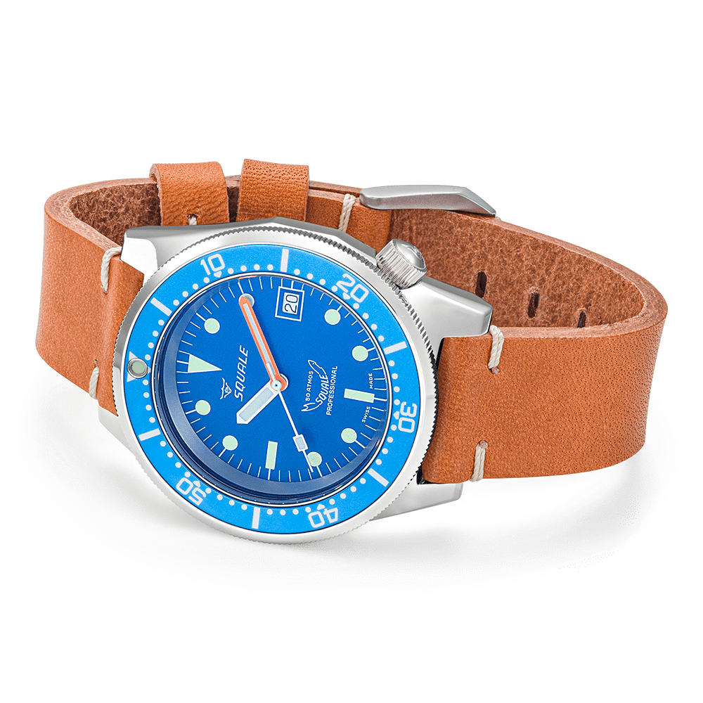 Squale 1521 Blue Blasted Leather 1521BLUEBL.PC Lederband Taucheruhr
