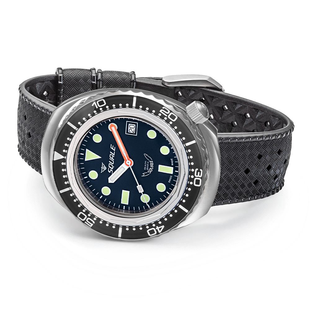 Squale 2002 Black Round Dots 2002.SS.BK.BK.HT Tropical Band Taucheruhr