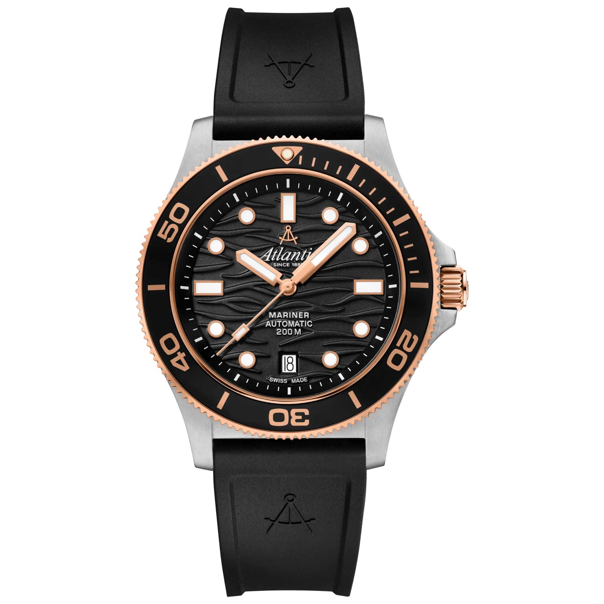 Atlantic Mariner Wave Automatik | Schwarz/Rosegold Zifferblatt auf PU-Band