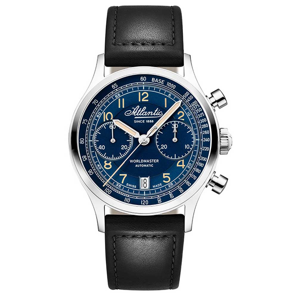 Atlantic Worldmaster Bicompax Blue on Leather Strap