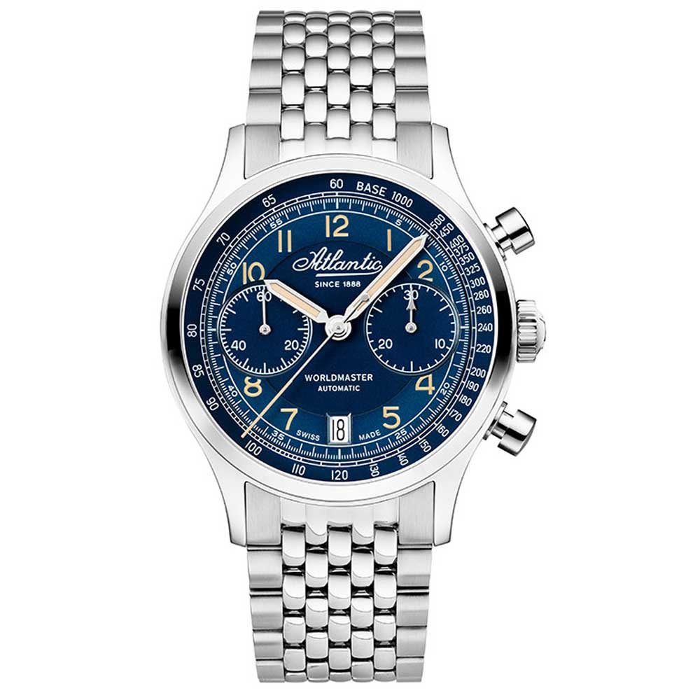 Atlantic Worldmaster Bicompax Blue on Metal Bracelet