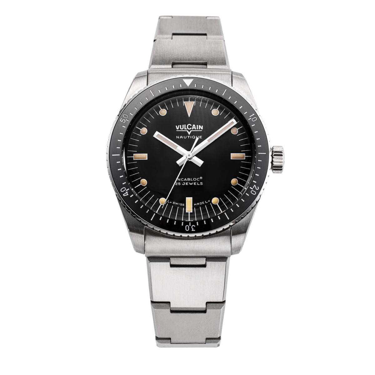 VULCAIN Skindiver Nautique - Black with Khaki Brown Lume