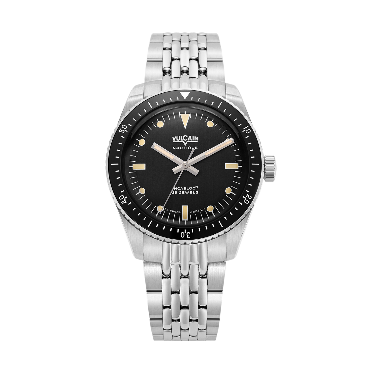 VULCAIN Skindiver Nautique - Black with Khaki Brown Lume
