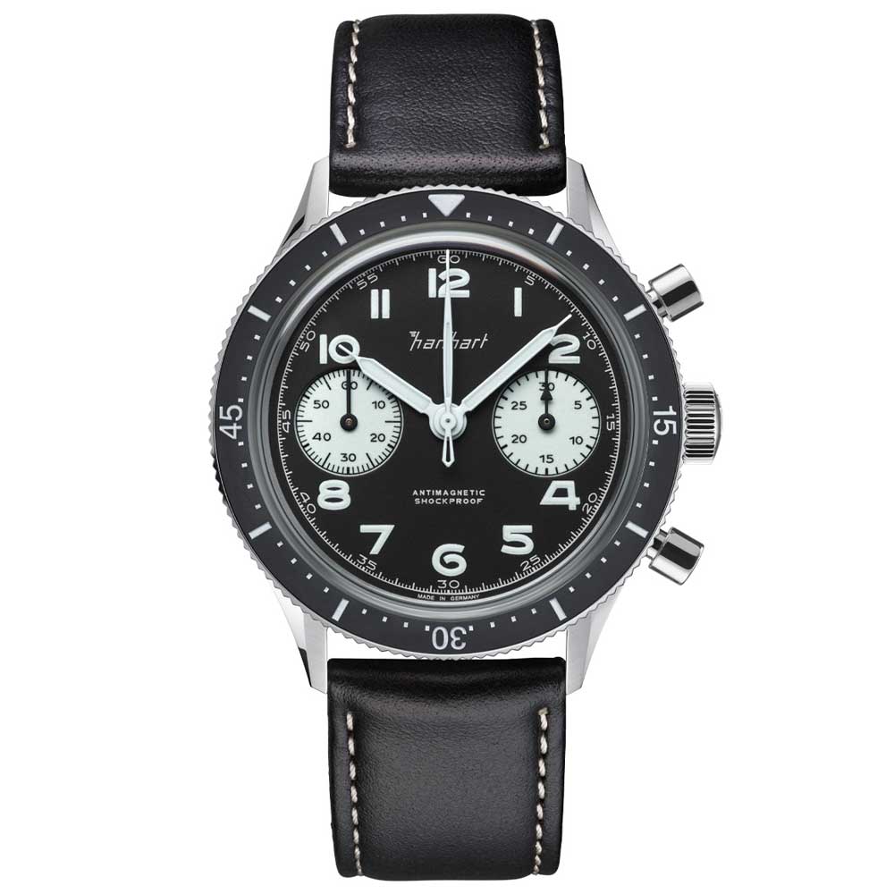 Hanhart 415 ES Reverse Panda schwarzes Leder