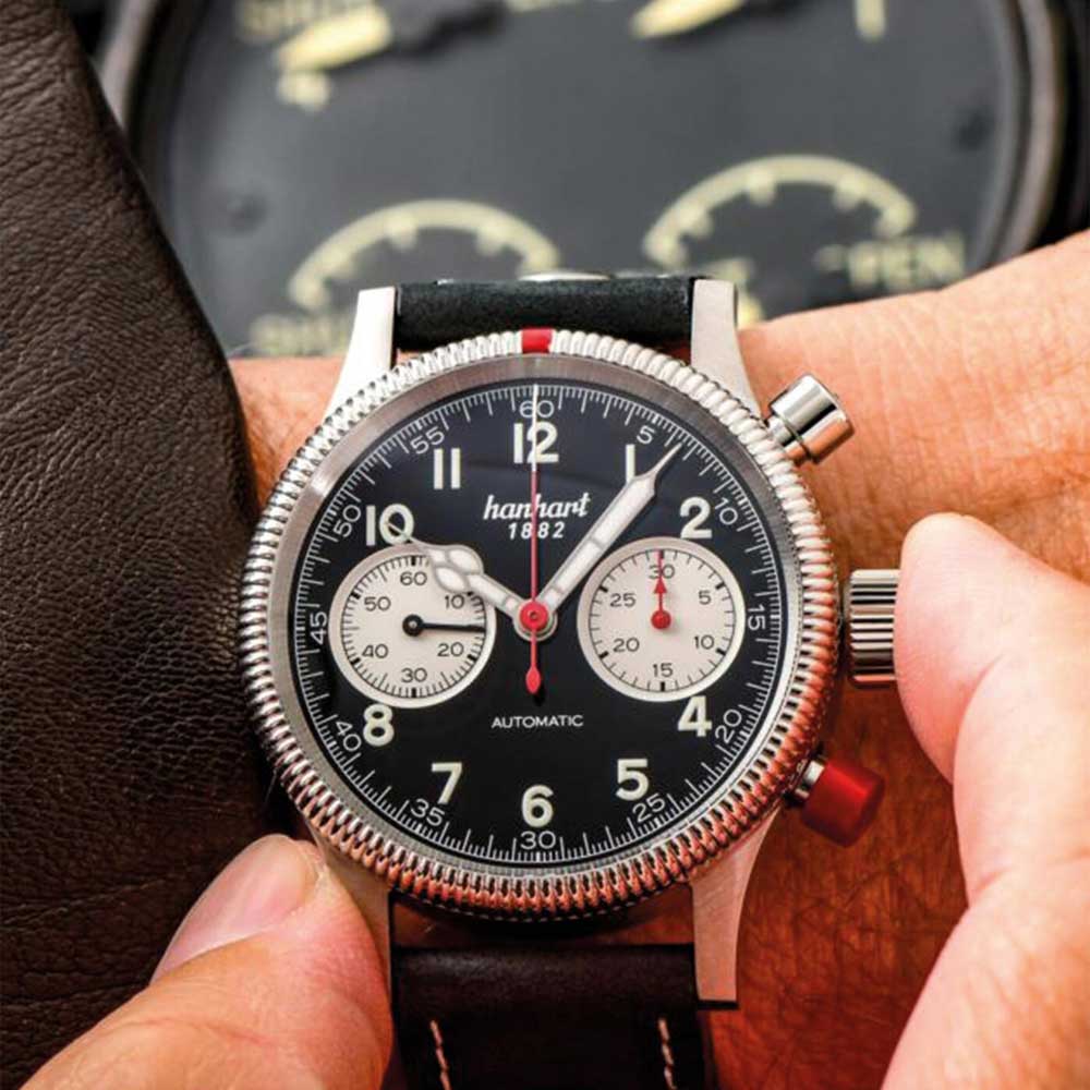 Hanhart PIONEER Mk II Reverse Panda Edelstahl