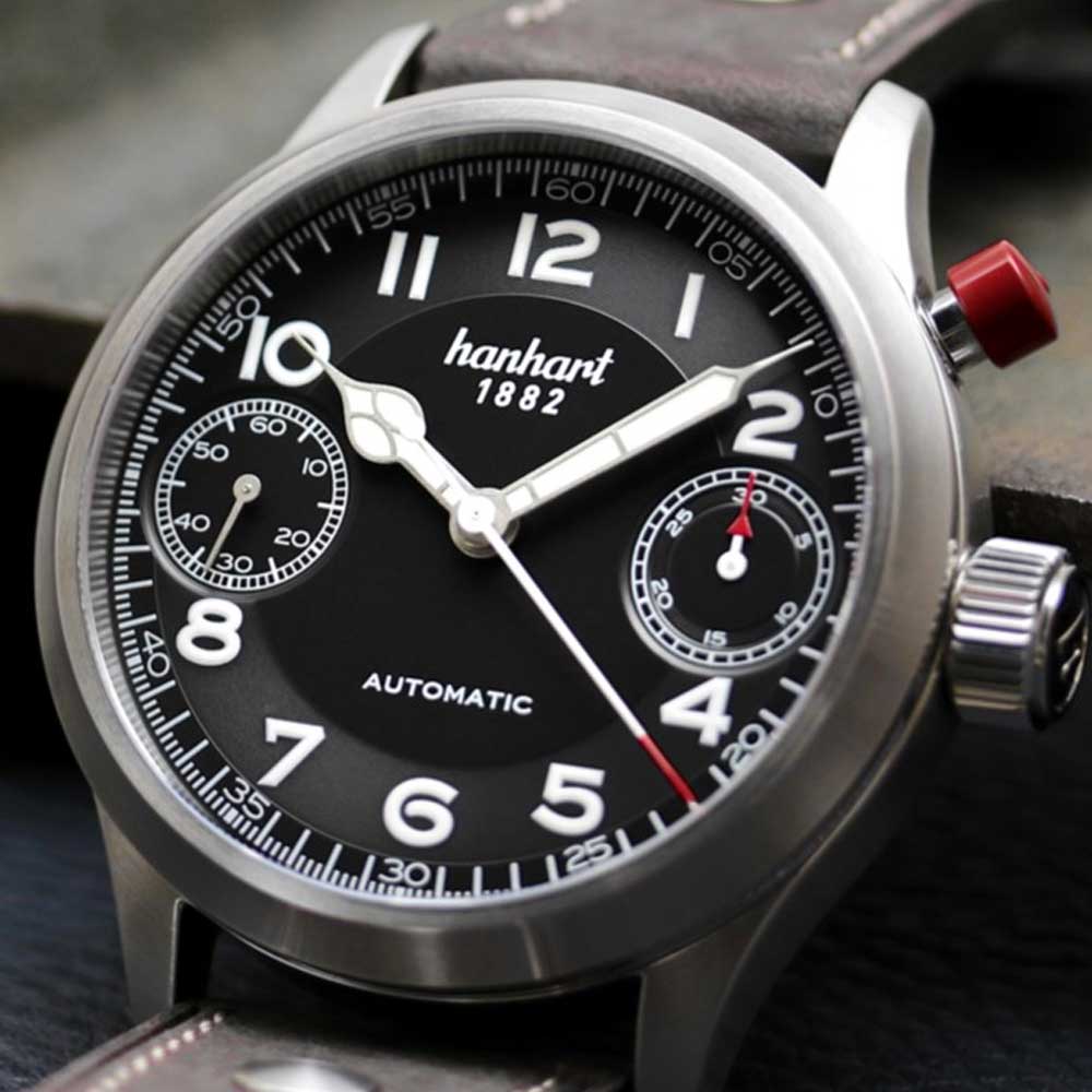 Hanhart PIONEER MonoScope schwarz, glatte Lünette Edelstahl