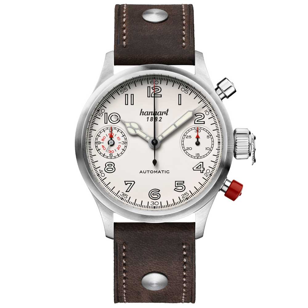 Hanhart PIONEER TwinDicator, altweiß, glatte Lünette