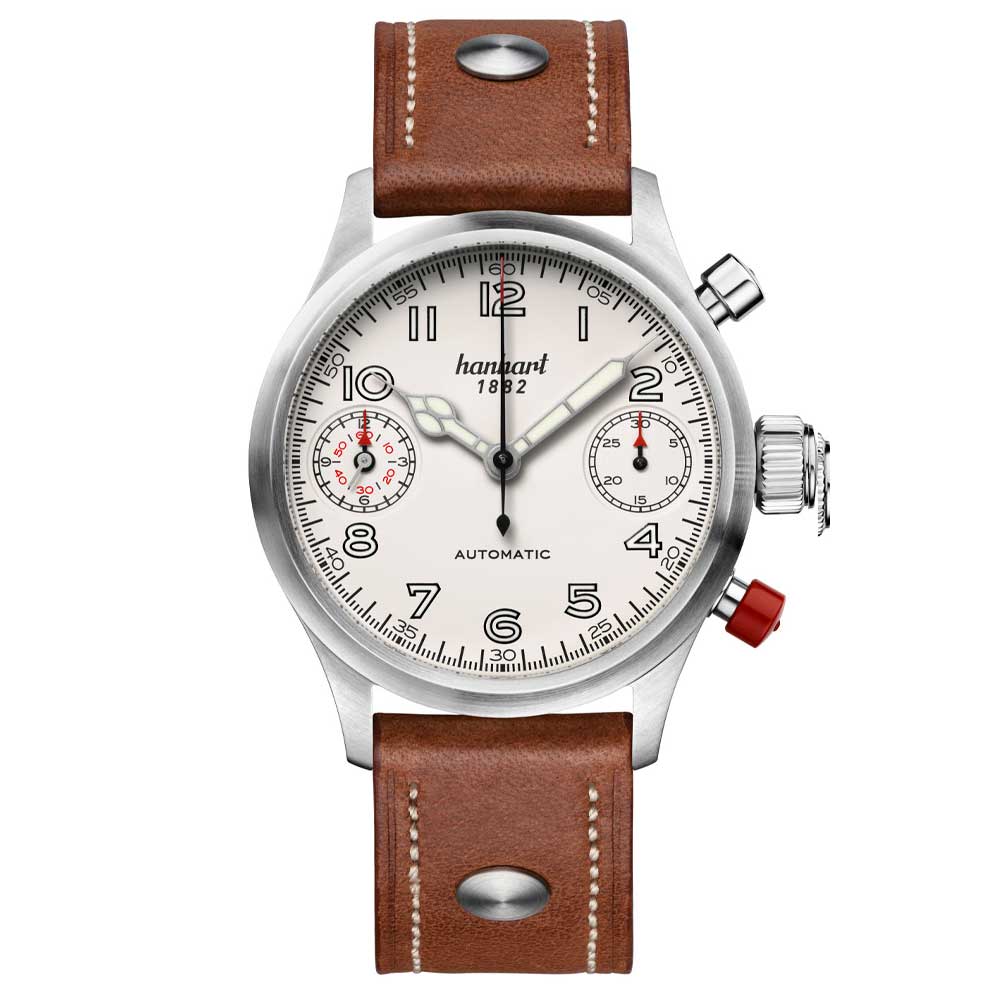 Hanhart PIONEER TwinDicator, altweiß, glatte Lünette