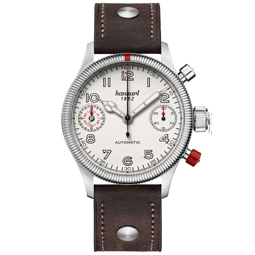 Hanhart PIONEER TwinDicator, altweiß, kannelierte Lünette 45mm