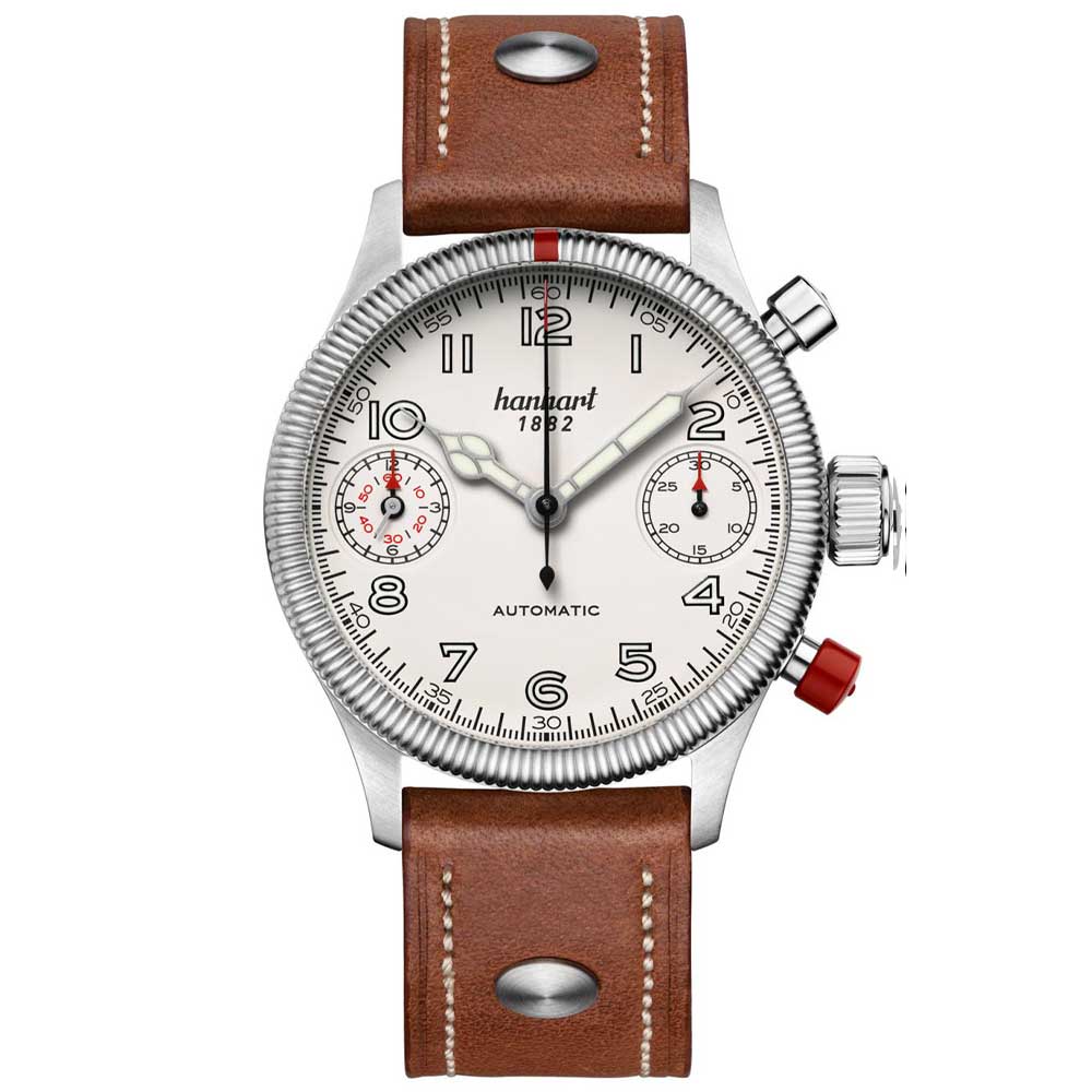 Hanhart PIONEER TwinDicator, altweiß, kannelierte Lünette 45mm